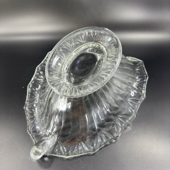 Antique Lilypad Leaf Shaped Clear Centerpiece Glass Bowl Dish Footed Glass Decor - Picture 12 of 16